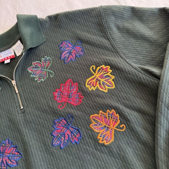 Vtg Baxter and Wells  PETITE Autumn Leaves 1/4 Zip Sweatshirt Sz PL Embroidered - Picture 4 of 9